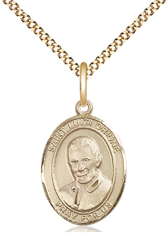 14kt Gold Filled Saint Luigi Orione Pendant on a 18 inch Gold Plate Light Curb chain