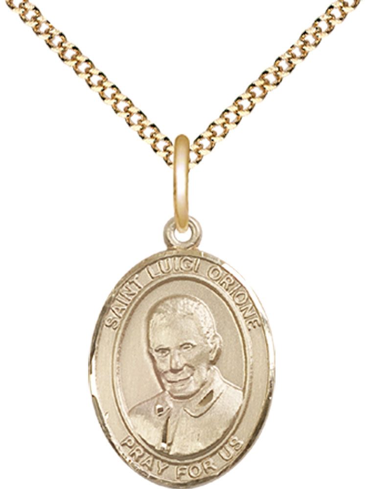 14kt Gold Filled Saint Luigi Orione Pendant on a 18 inch Gold Plate Light Curb chain