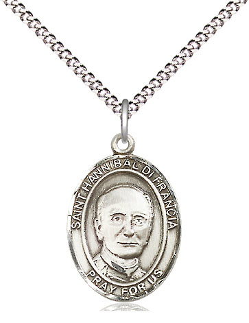 Sterling Silver Saint Hannibal Pendant on a 18 inch Light Rhodium Light Curb chain