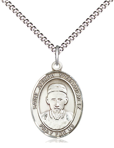 Sterling Silver Saint Joseph Freinademetz Pendant on a 18 inch Light Rhodium Light Curb chain