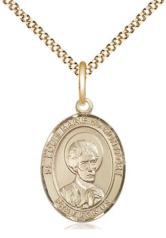 14kt Gold Filled Saint Louis Marie de Montfort Pendant on a 18 inch Gold Plate Light Curb chain