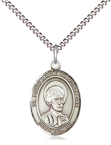 Sterling Silver Saint Louis Marie de Montfort Pendant on a 18 inch Light Rhodium Light Curb chain