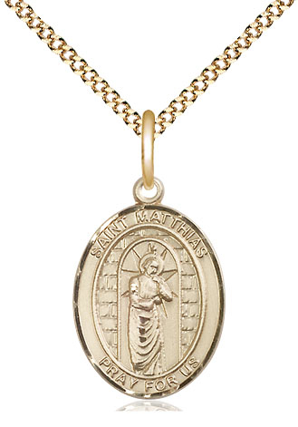 14kt Gold Filled Saint Matthias the Apostle Pendant on a 18 inch Gold Plate Light Curb chain