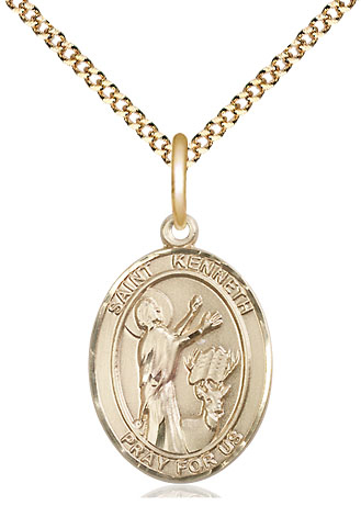 14kt Gold Filled Saint Kenneth Pendant on a 18 inch Gold Plate Light Curb chain