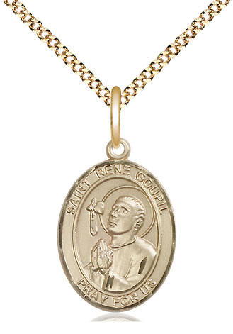 14kt Gold Filled Saint Rene Goupil Pendant on a 18 inch Gold Plate Light Curb chain