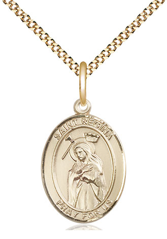 14kt Gold Filled Saint Regina Pendant on a 18 inch Gold Plate Light Curb chain