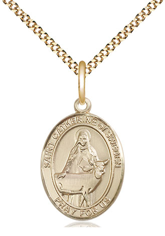 14kt Gold Filled Saint Catherine of Sweden Pendant on a 18 inch Gold Plate Light Curb chain