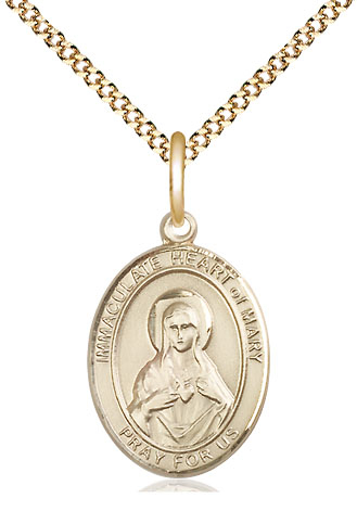 14kt Gold Filled Immaculate Heart of Mary Pendant on a 18 inch Gold Plate Light Curb chain