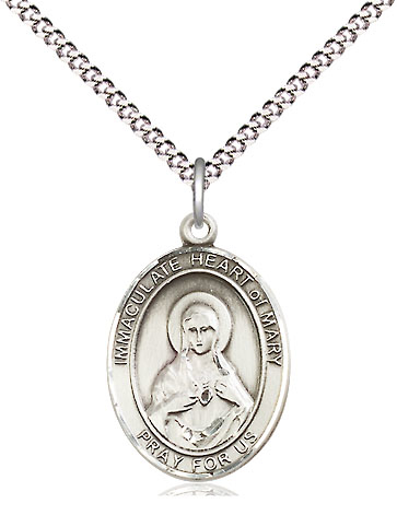 Sterling Silver Immaculate Heart of Mary Pendant on a 18 inch Light Rhodium Light Curb chain