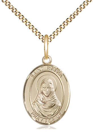 14kt Gold Filled Saint Rafka Pendant on a 18 inch Gold Plate Light Curb chain