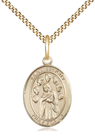 14kt Gold Filled Saint Felicity Pendant on a 18 inch Gold Plate Light Curb chain