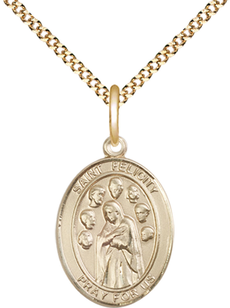 14kt Gold Filled Saint Felicity Pendant on a 18 inch Gold Plate Light Curb chain