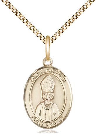 14kt Gold Filled Saint Anselm of Canterbury Pendant on a 18 inch Gold Plate Light Curb chain