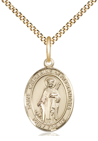 14kt Gold Filled Saint Catherine of Alexandria Pendant on a 18 inch Gold Plate Light Curb chain