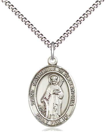 Sterling Silver Saint Catherine of Alexandria Pendant on a 18 inch Light Rhodium Light Curb chain