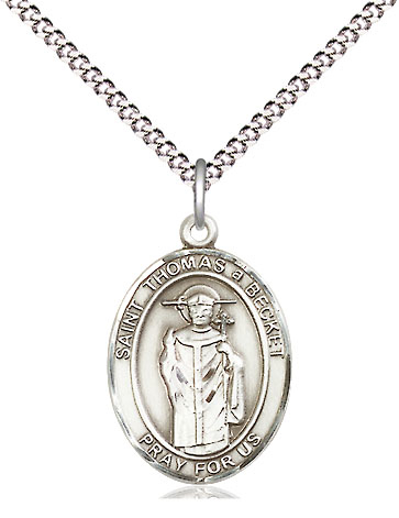 Sterling Silver Saint Thomas A Becket Pendant on a 18 inch Light Rhodium Light Curb chain
