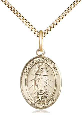 14kt Gold Filled Our Lady of Tears Pendant on a 18 inch Gold Plate Light Curb chain