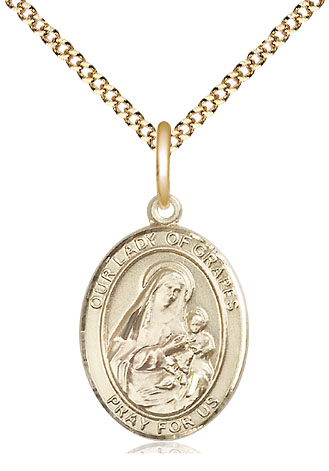 14kt Gold Filled Our Lady of Grapes Pendant on a 18 inch Gold Plate Light Curb chain