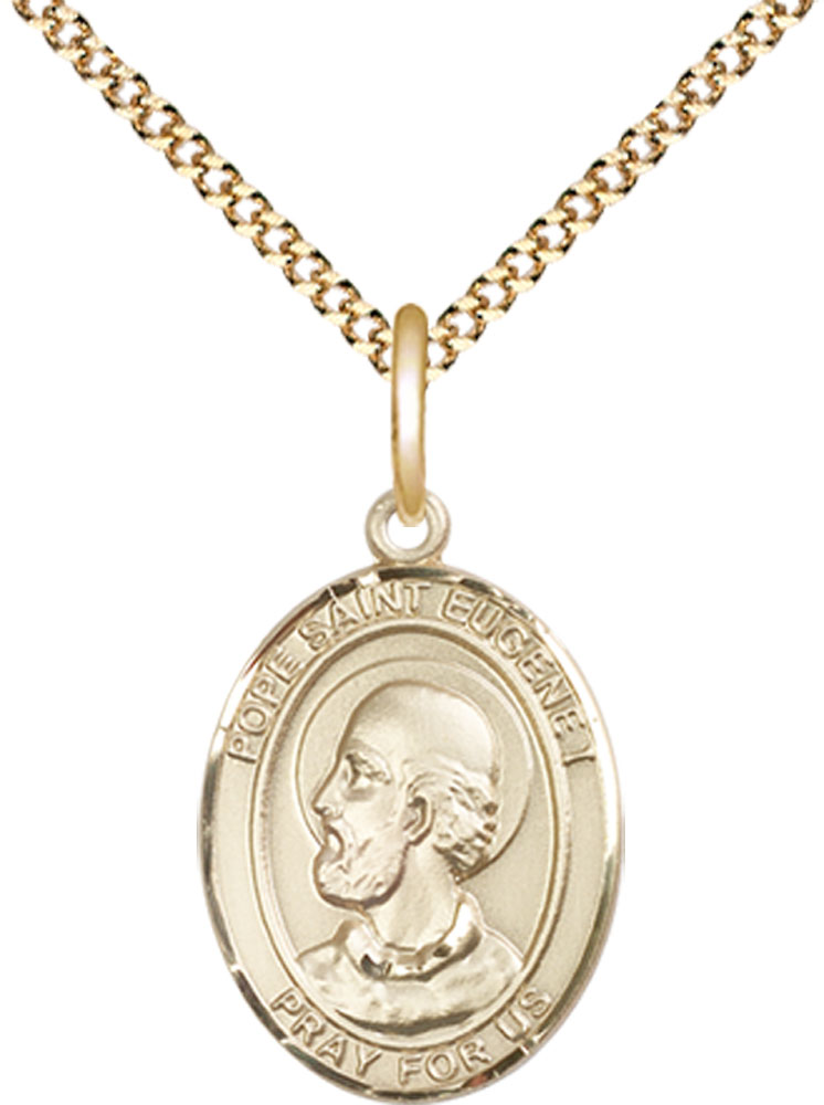 14kt Gold Filled Pope Saint Eugene I Pendant on a 18 inch Gold Plate Light Curb chain