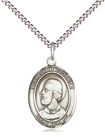 Sterling Silver Pope St Eugene I Pendant on a 18 inch Light Rhodium Light Curb chain