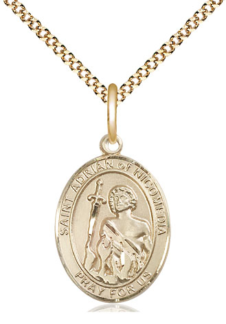 14kt Gold Filled Saint Adrian of Nicomedia Pendant on a 18 inch Gold Plate Light Curb chain