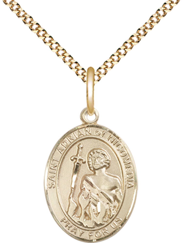 14kt Gold Filled Saint Adrian of Nicomedia Pendant on a 18 inch Gold Plate Light Curb chain