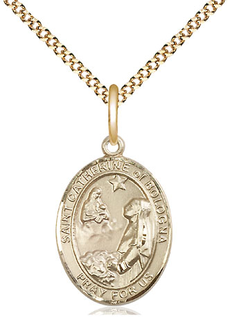 14kt Gold Filled Saint Catherine of Bologna Pendant on a 18 inch Gold Plate Light Curb chain