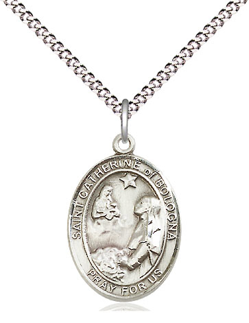 Sterling Silver Saint Catherine of Bologna Pendant on a 18 inch Light Rhodium Light Curb chain