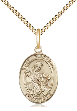 14kt Gold Filled Saint Eustachius Pendant on a 18 inch Gold Plate Light Curb chain