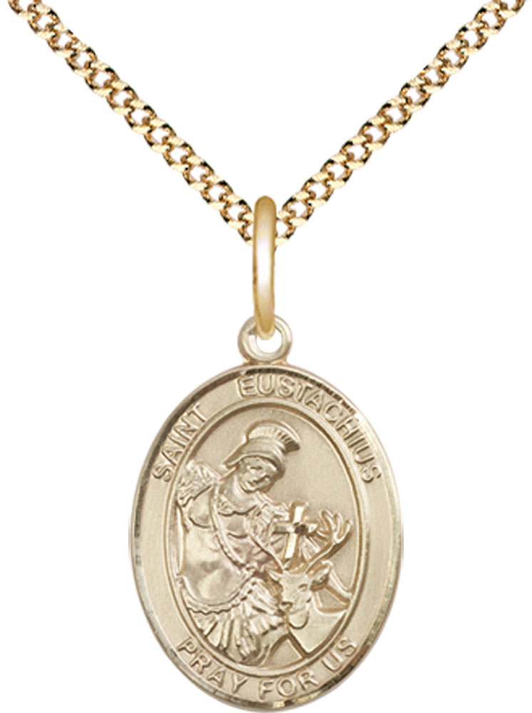 14kt Gold Filled Saint Eustachius Pendant on a 18 inch Gold Plate Light Curb chain