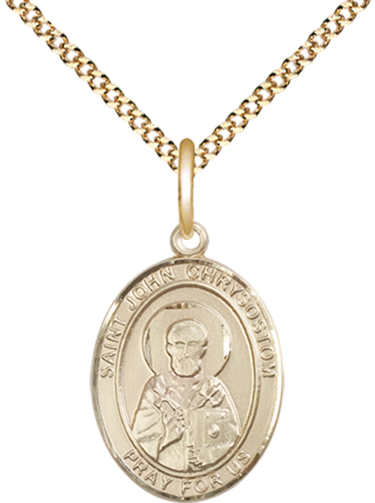 14kt Gold Filled Saint John Chrysostom Pendant on a 18 inch Gold Plate Light Curb chain