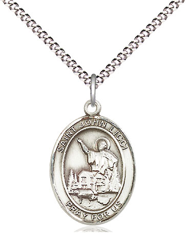 Sterling Silver Saint John Licci Pendant on a 18 inch Light Rhodium Light Curb chain