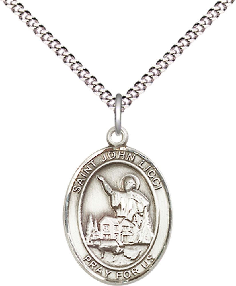 Sterling Silver Saint John Licci Pendant on a 18 inch Light Rhodium Light Curb chain