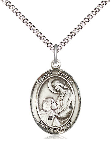 Sterling Silver Saint Paula Pendant on a 18 inch Light Rhodium Light Curb chain