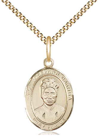 14kt Gold Filled Saint Josephine Bakhita Pendant on a 18 inch Gold Plate Light Curb chain