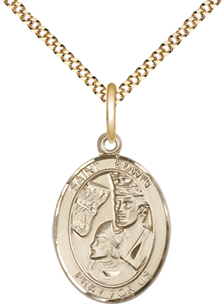14kt Gold Filled Saint Edwin Pendant on a 18 inch Gold Plate Light Curb chain