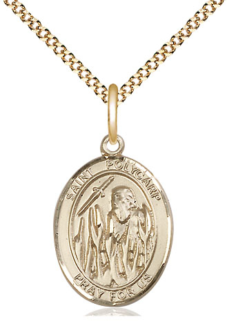 14kt Gold Filled Saint Polycarp of Smyrna Pendant on a 18 inch Gold Plate Light Curb chain