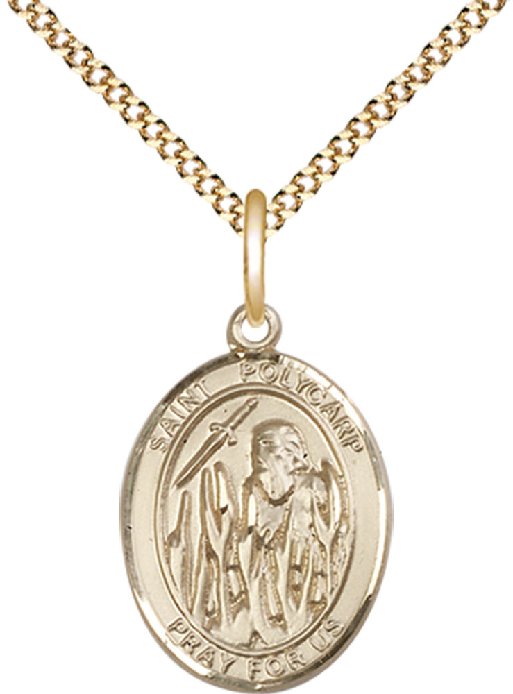 14kt Gold Filled Saint Polycarp of Smyrna Pendant on a 18 inch Gold Plate Light Curb chain