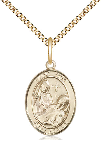 14kt Gold Filled Saint Fina Pendant on a 18 inch Gold Plate Light Curb chain