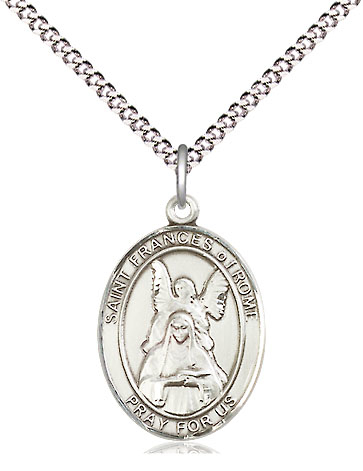 Sterling Silver Saint Frances of Rome Pendant on a 18 inch Light Rhodium Light Curb chain
