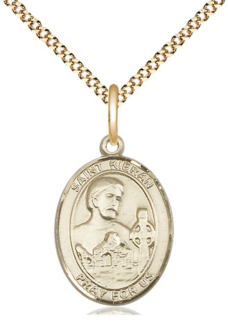 14kt Gold Filled Saint Kieran Pendant on a 18 inch Gold Plate Light Curb chain
