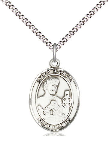 Sterling Silver Saint Kieran Pendant on a 18 inch Light Rhodium Light Curb chain