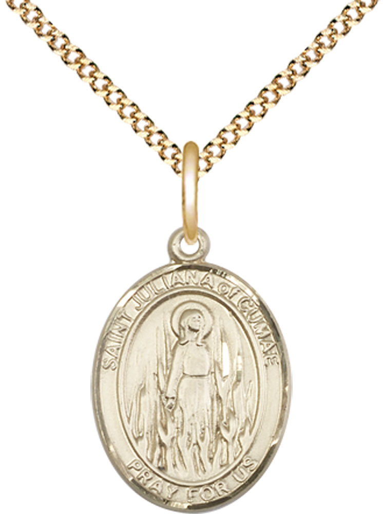 14kt Gold Filled Saint Juliana of Cumae Pendant on a 18 inch Gold Plate Light Curb chain