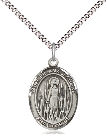 Sterling Silver Saint Juliana Pendant on a 18 inch Light Rhodium Light Curb chain