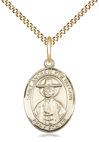 14kt Gold Filled Saint Andrew Kim Taegon Pendant on a 18 inch Gold Plate Light Curb chain