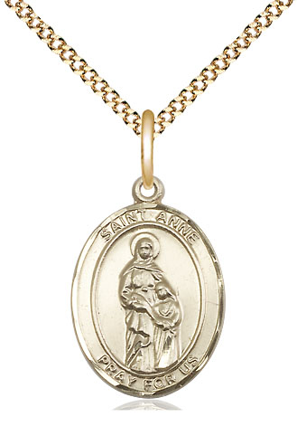 14kt Gold Filled Saint Anne Pendant on a 18 inch Gold Plate Light Curb chain