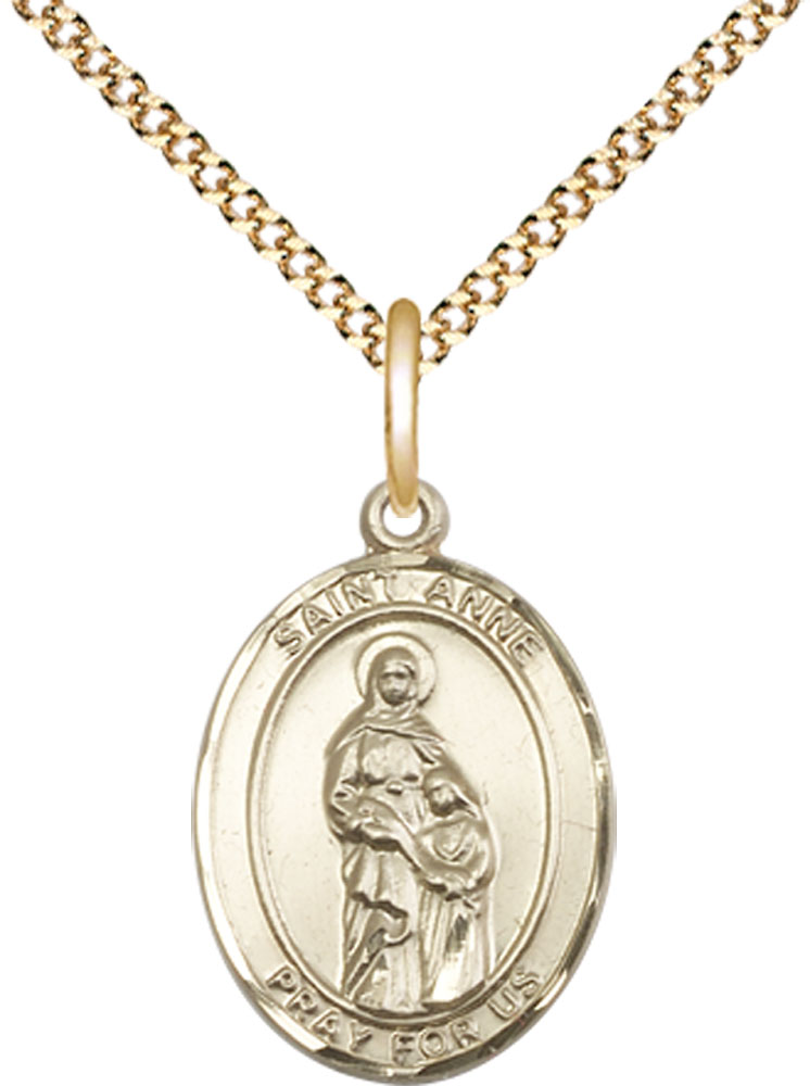 14kt Gold Filled Saint Anne Pendant on a 18 inch Gold Plate Light Curb chain