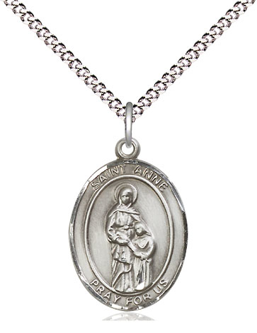 Sterling Silver Saint Anne Pendant on a 18 inch Light Rhodium Light Curb chain