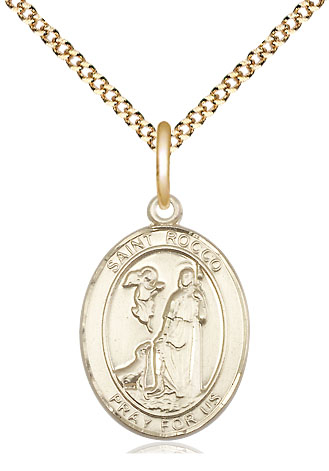 14kt Gold Filled Saint Rocco Pendant on a 18 inch Gold Plate Light Curb chain