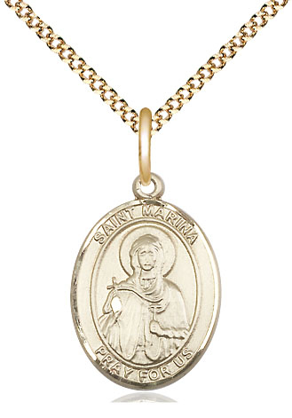 14kt Gold Filled Saint Marina Pendant on a 18 inch Gold Plate Light Curb chain